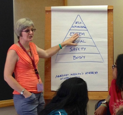 Sheri delivering workshop content at flipchart
